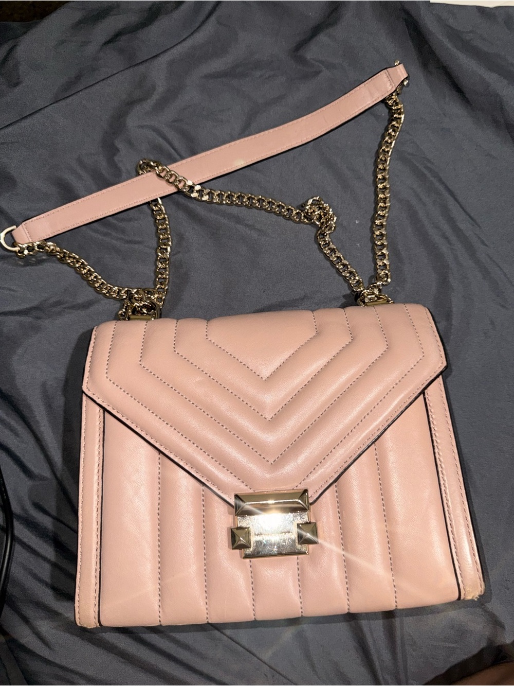 Michael Kors Pink Quilted Chevron Crossbody with Gold Hardware